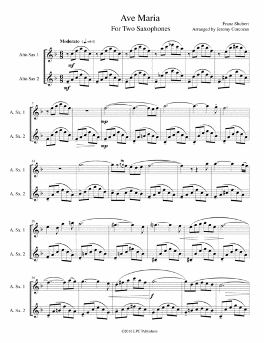Ave Maria for Two Saxophones Woodwind Duet scores gallery preview page 1