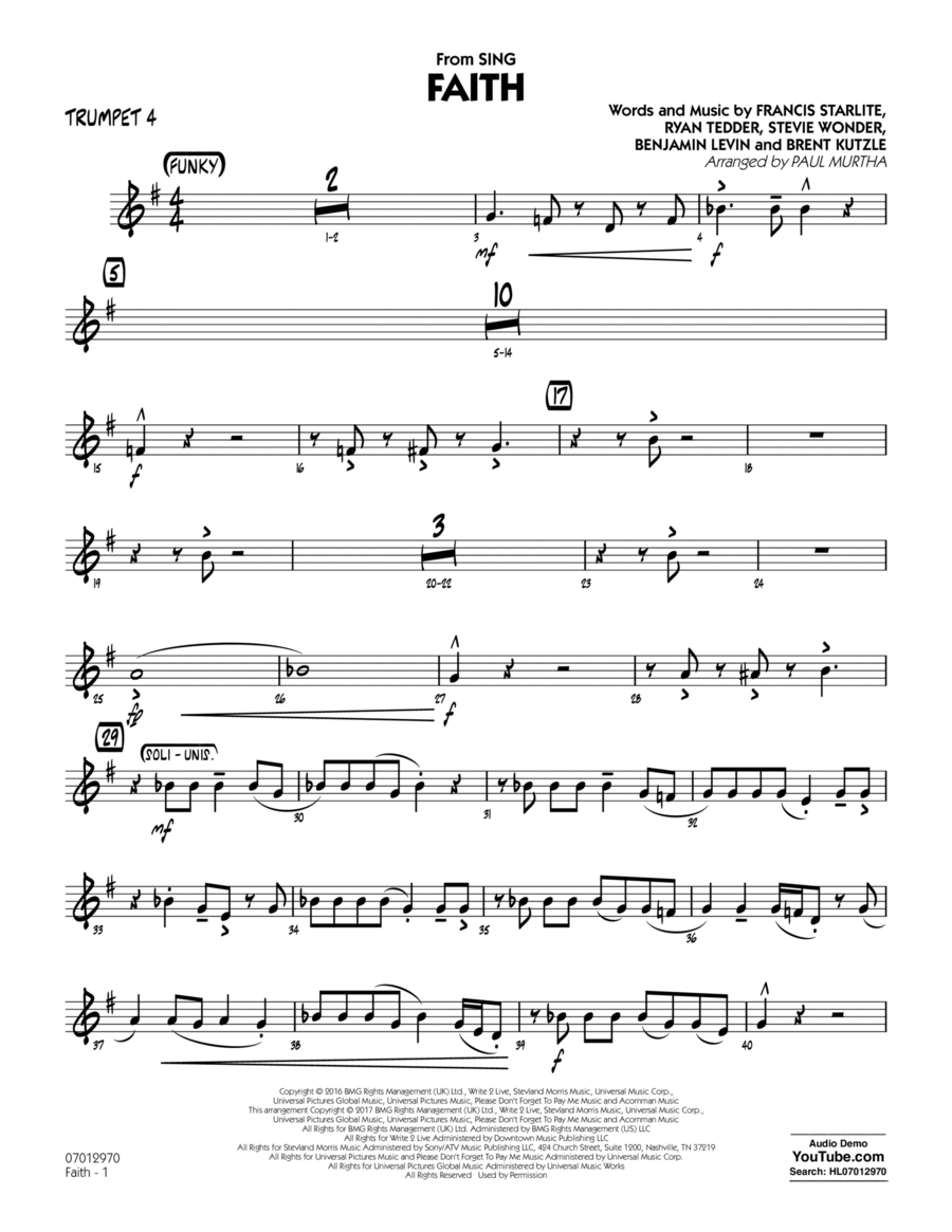 Faith (from Sing) - Trumpet 4 Trumpet scores gallery preview page 1