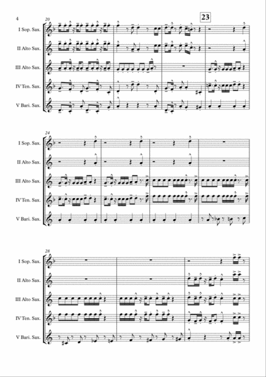 Uptown Funk Saxophone Quintet scores gallery preview page 5