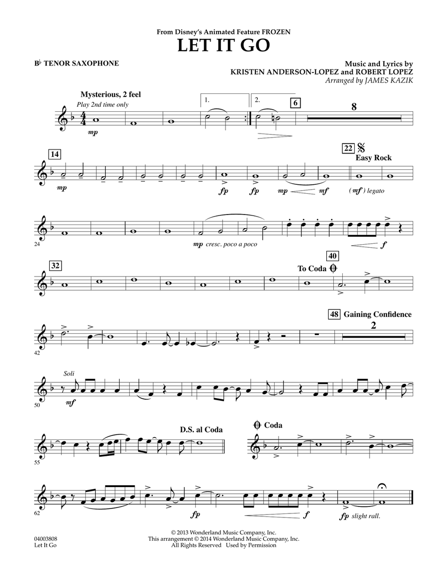 Let It Go - Bb Tenor Saxophone
