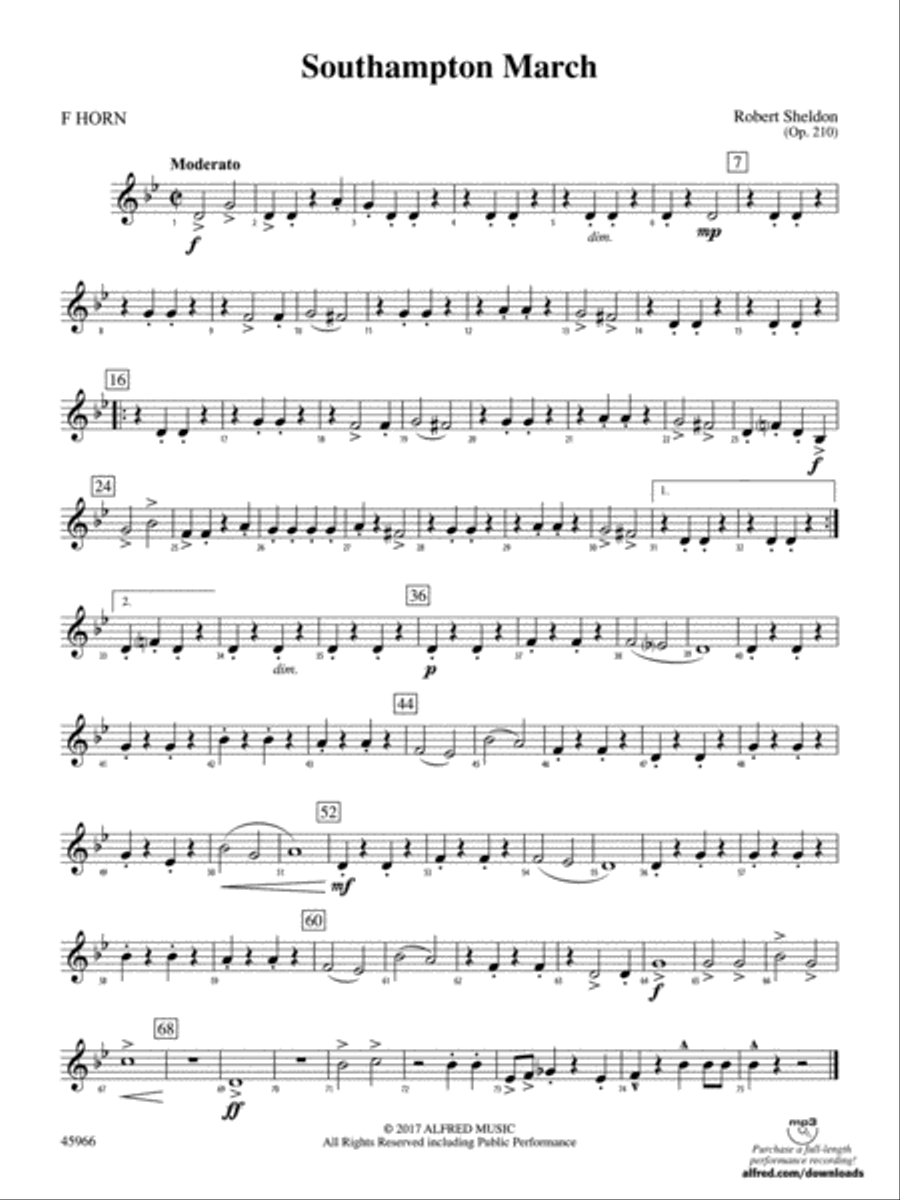 Southampton March: 1st F Horn Concert Band scores gallery preview page 1