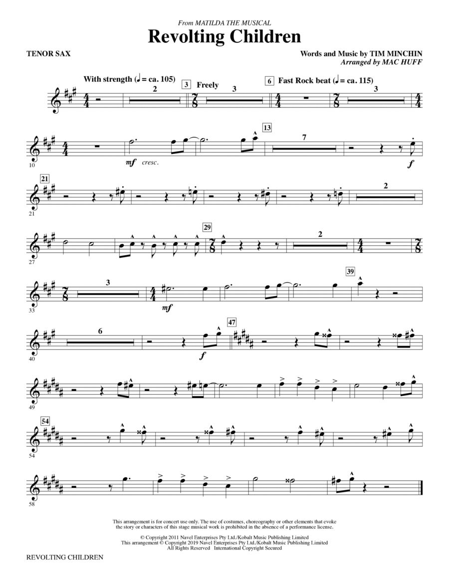 Revolting Children (from Matilda: The Musical) (arr. Mac Huff) - Tenor Sax Choir scores gallery preview page 1