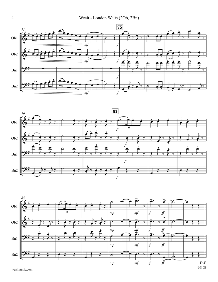London Waits for 2 oboes & 2 bassoons (1’42) Woodwind Quartet scores gallery preview page 4