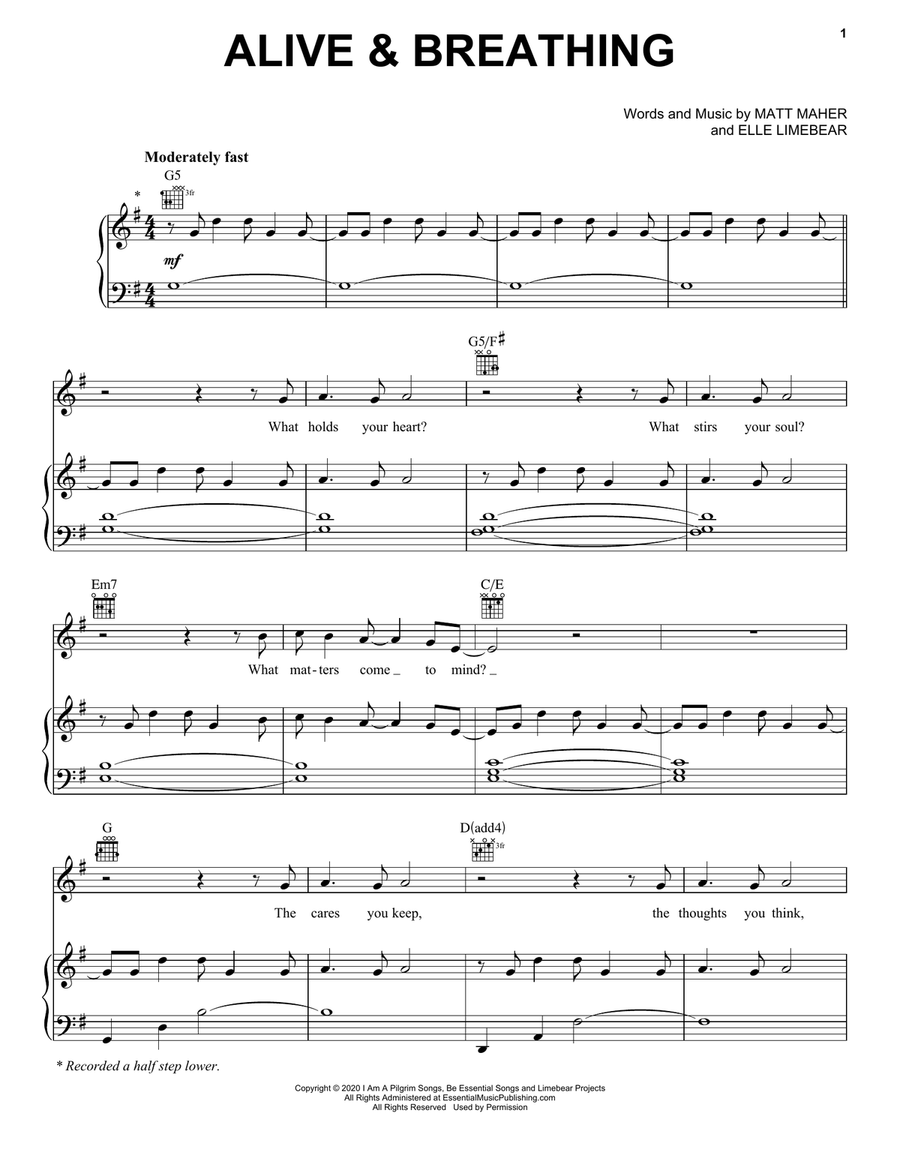 Alive & Breathing (feat. Elle Limebear) Piano, Vocal, Guitar scores gallery preview page 1