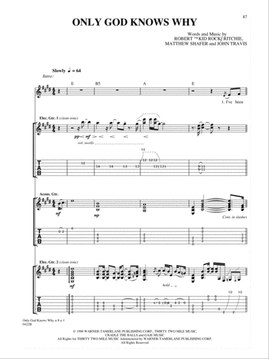 Only God Knows Why Guitar Tablature scores gallery preview page 1
