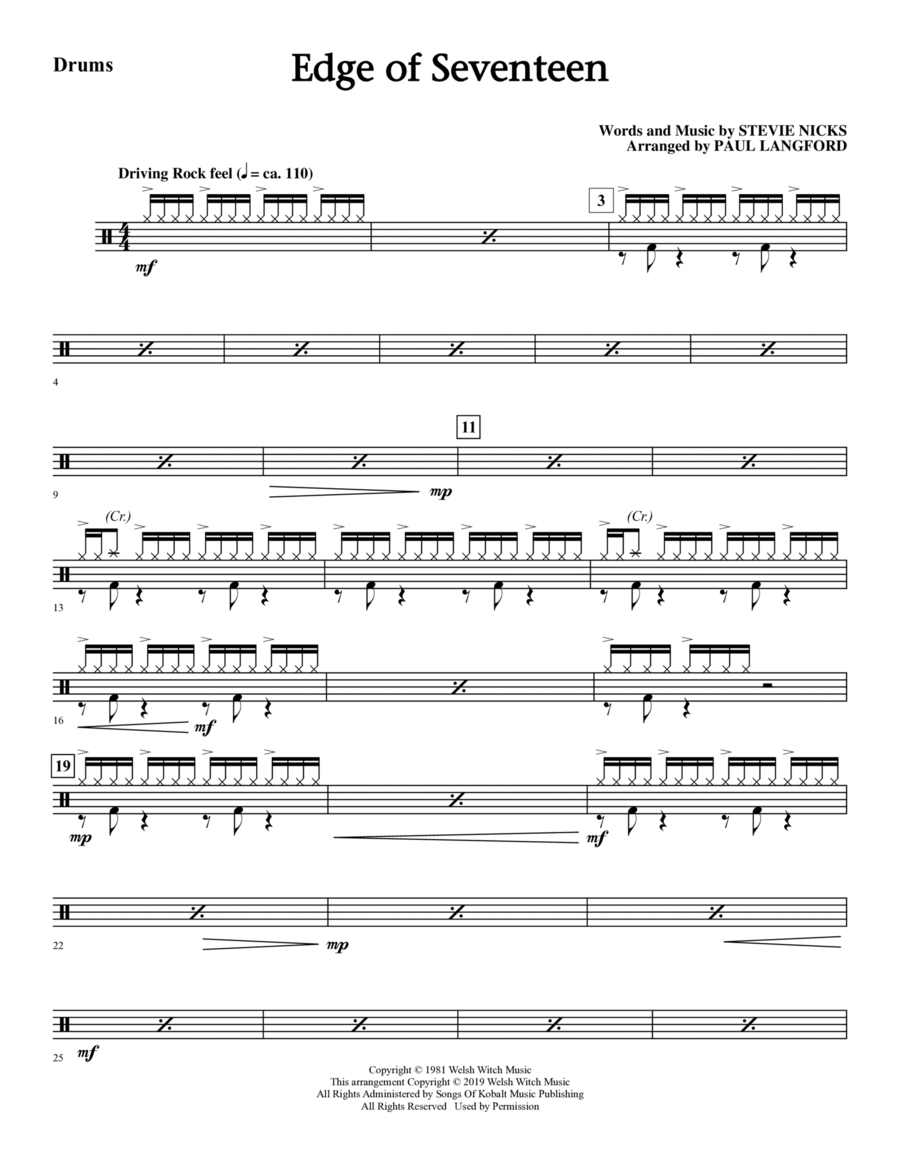 Edge Of Seventeen (arr. Paul Langford) - Drums Choir scores gallery preview page 1
