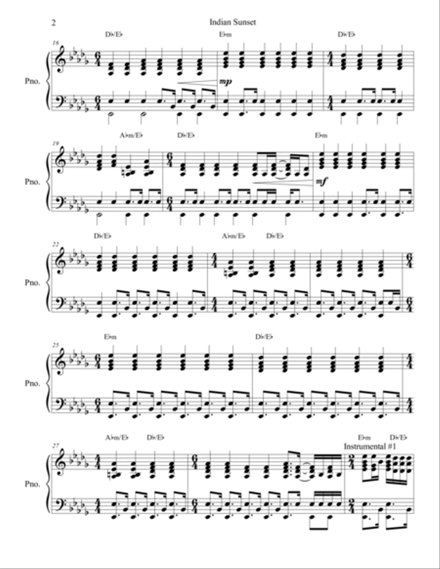 Indian Sunset Indian Sunset Piano Solo scores gallery preview page 2