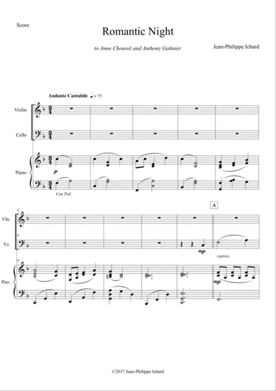 Romantic Night (Violin, Cello, Piano) Piano Trio scores gallery preview page 1