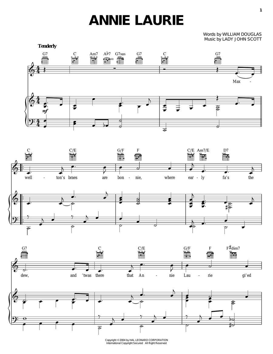 Annie Laurie Annie Laurie Piano, Vocal, Guitar scores gallery preview page 1