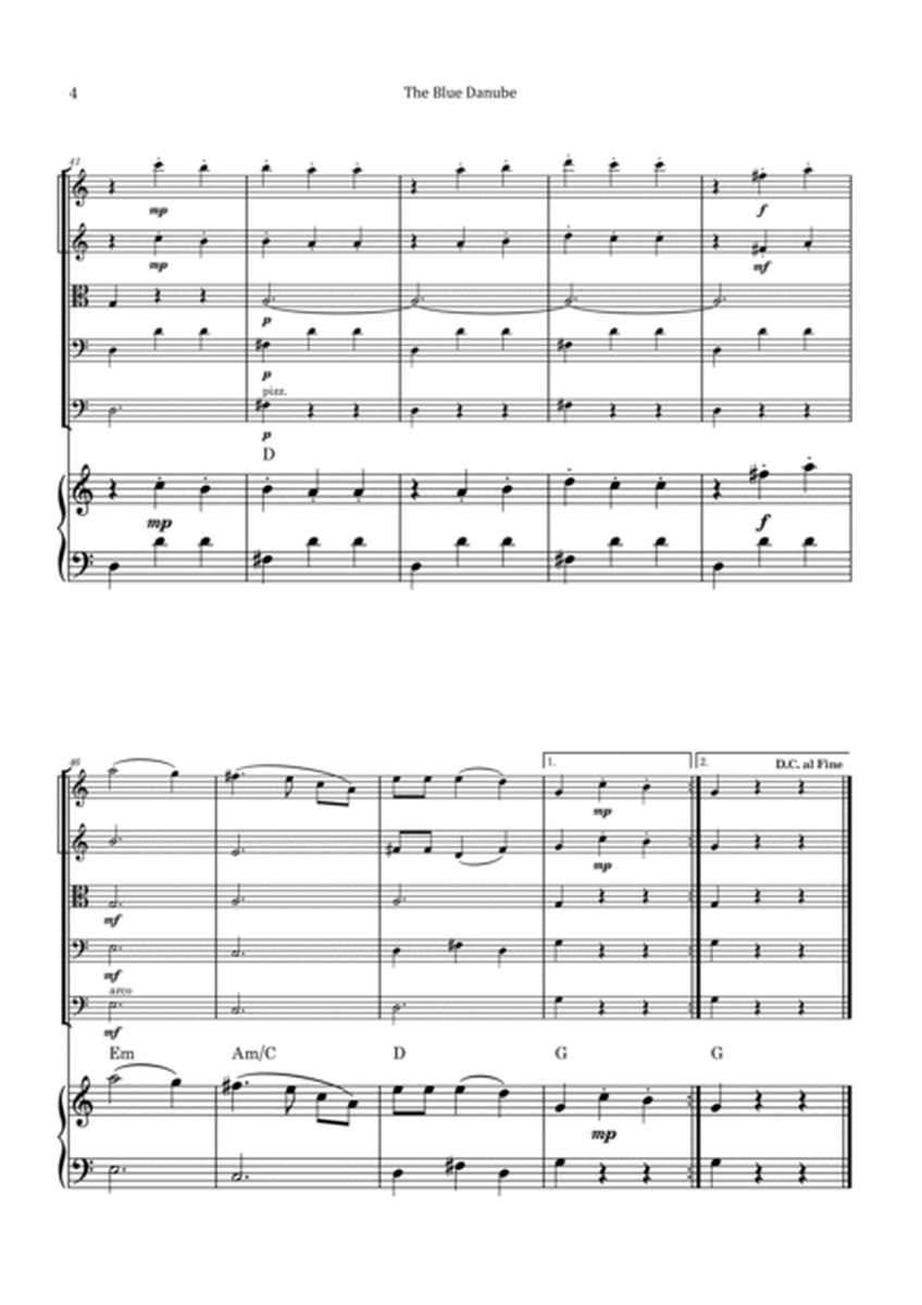 The Blue Danube - String Quintet with Piano and Chord Notations image number null
