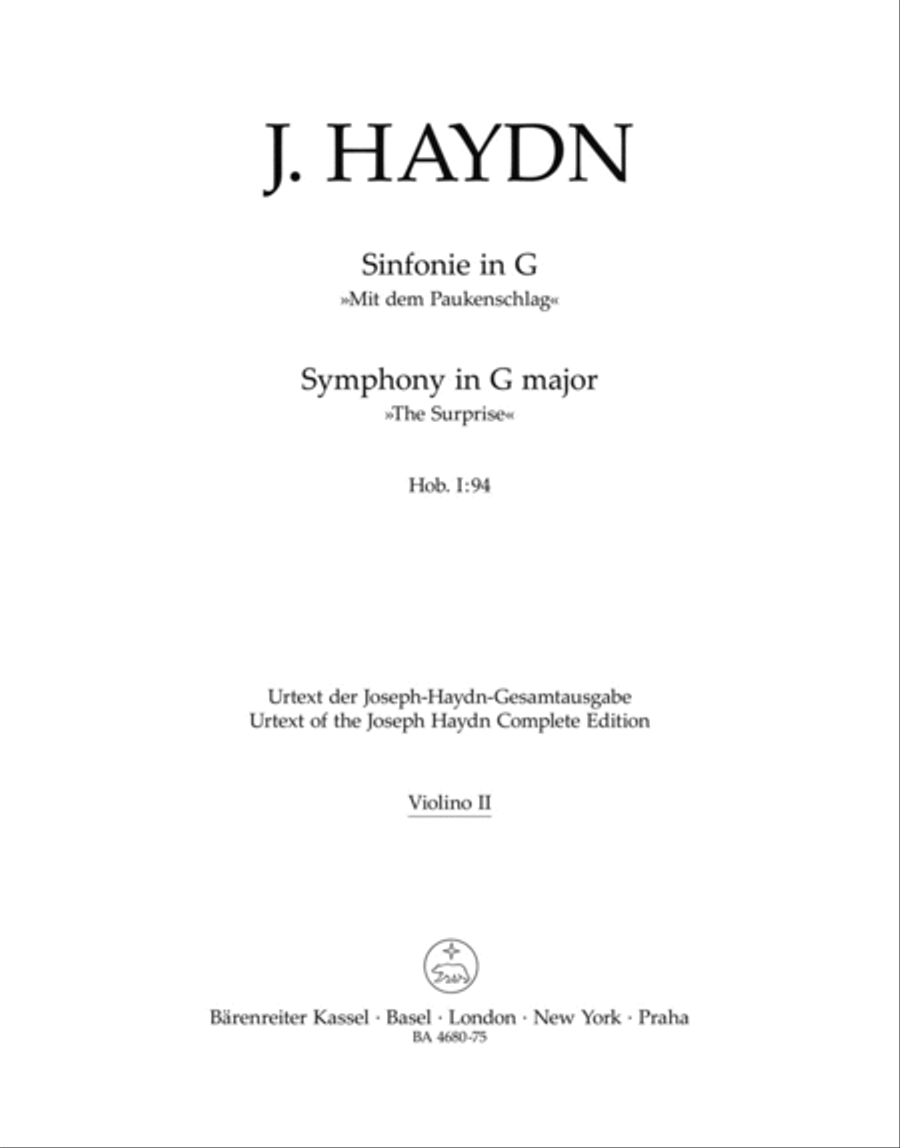Symphony, No. 94 G major Hob. I:94 'The Surprise' by Franz Joseph Haydn Violin - Sheet Music