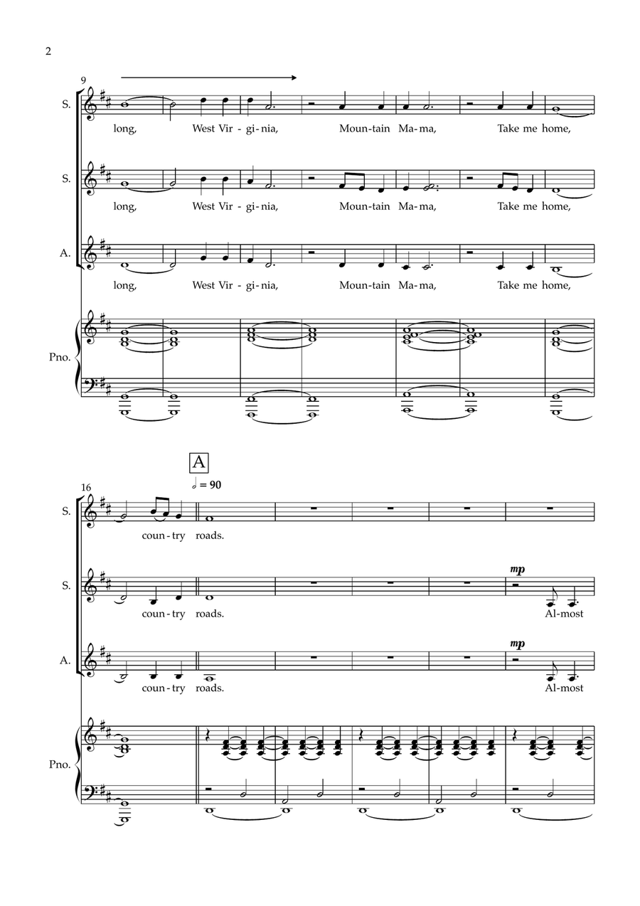 Take Me Home, Country Roads SSA scores gallery preview page 2