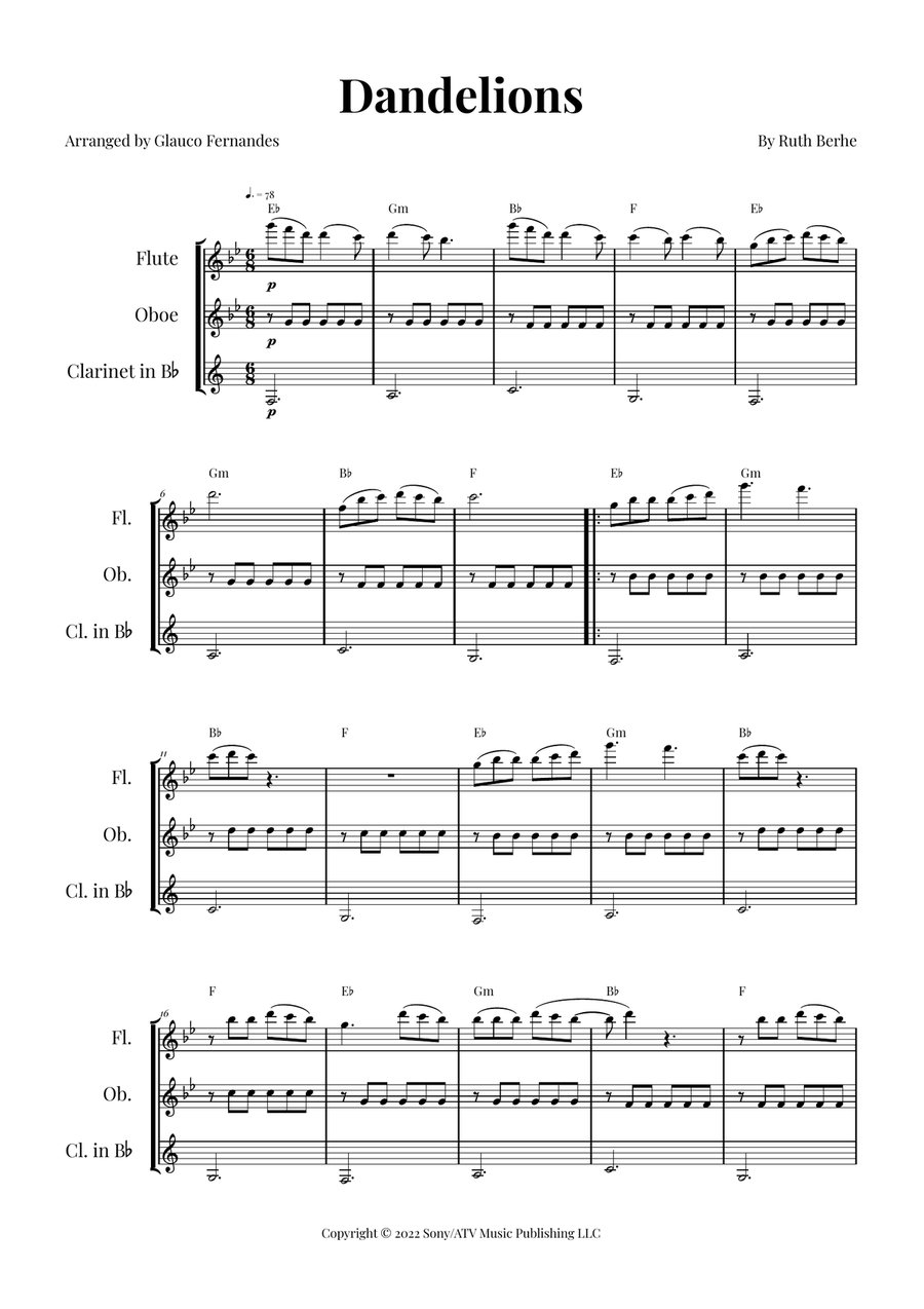 Dandelions Woodwind Trio scores gallery preview page 1