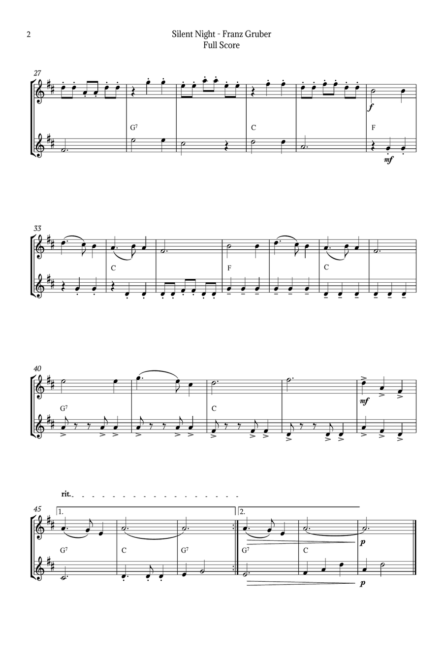 Silent Night for Tenor Sax Duet Woodwind Duet scores gallery preview page 2