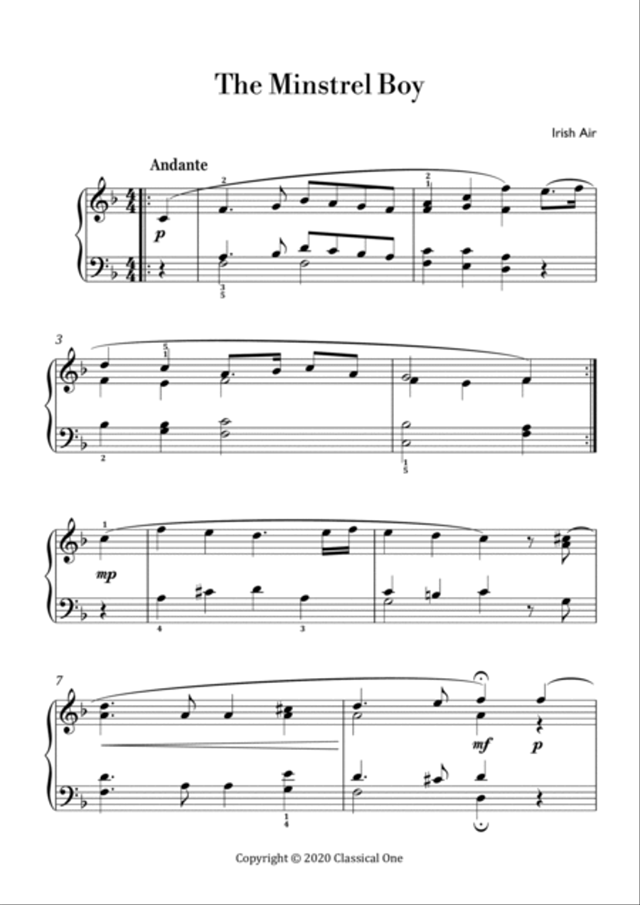 Irish Air - The Minstrel Boy(Easy piano version) Easy Piano scores gallery preview page 2