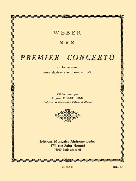Weber Delecluse Concerto In F Minor No 1 Clarinet & Piano Book
