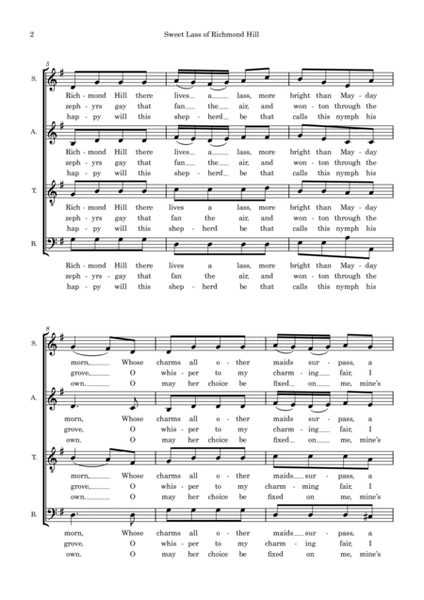 Sweet Lass of Richmond Hill - SATB vocal score image number null