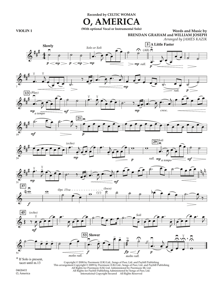 O, America - Violin 1 Orchestra scores gallery preview page 1
