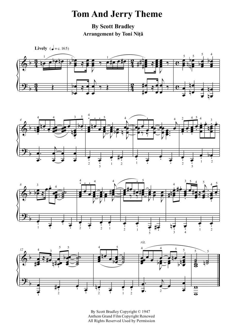 Tom And Jerry Piano Solo scores gallery preview page 1