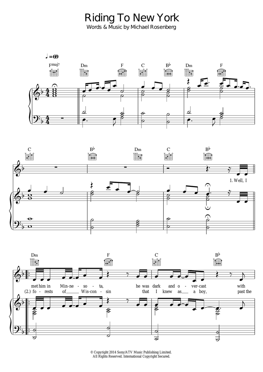 Riding To New York Piano, Vocal scores gallery preview page 1