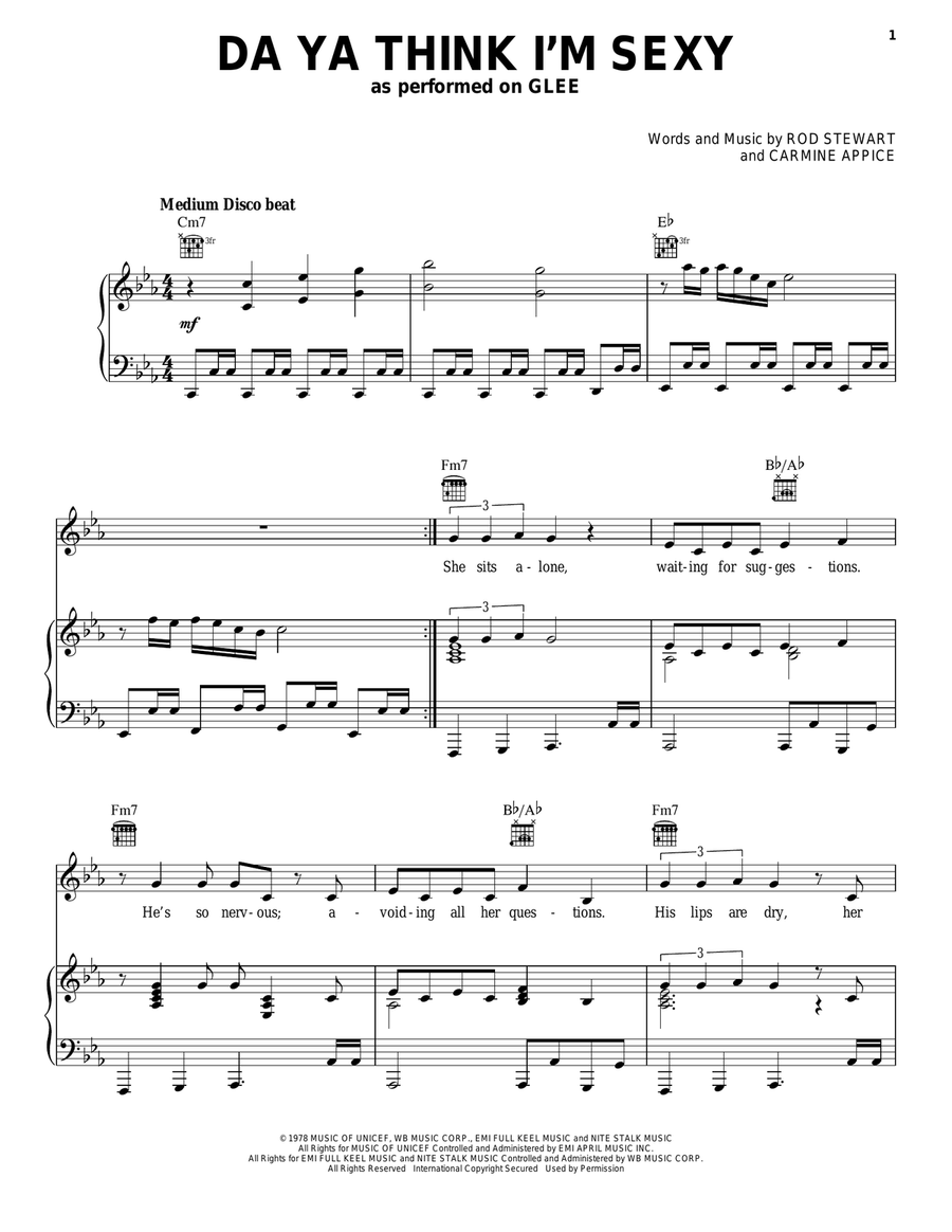 Da Ya Think I'm Sexy Da Ya Think I'm Sexy Piano, Vocal, Guitar scores gallery preview page 1