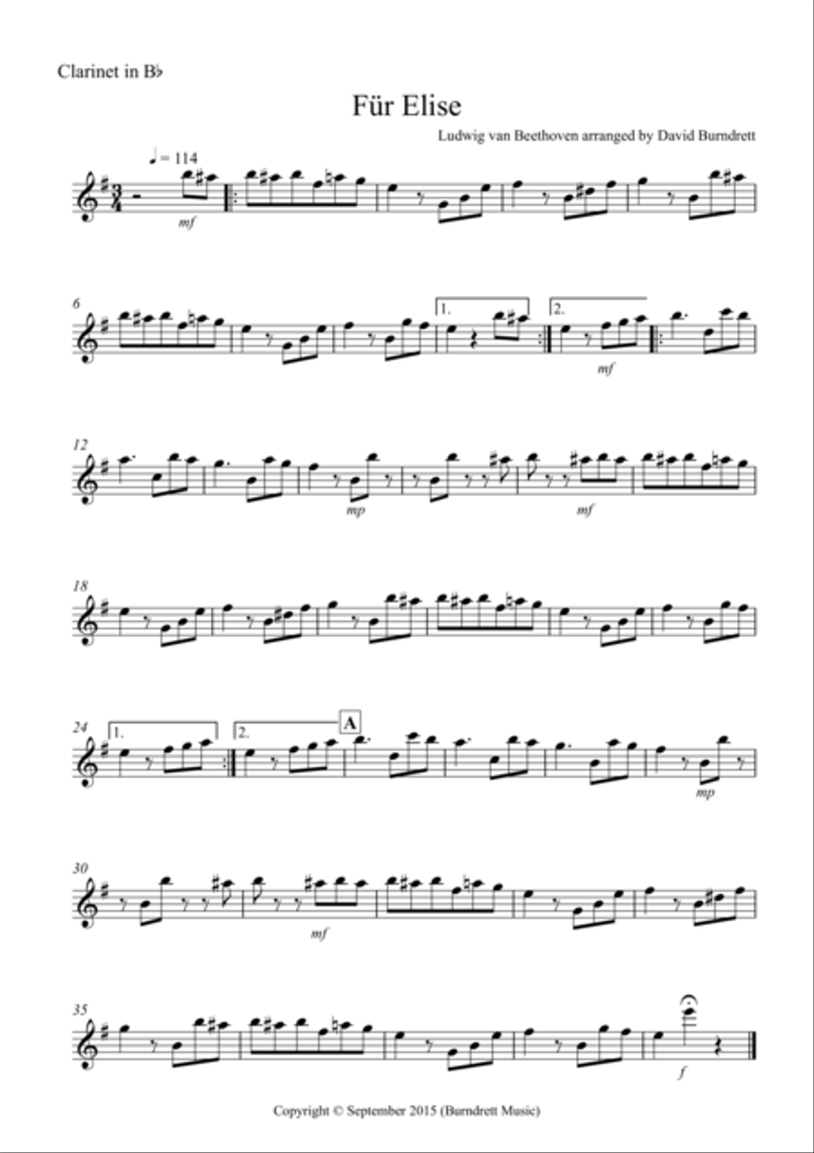 Fur Elise for Clarinet and Piano Clarinet Solo scores gallery preview page 3