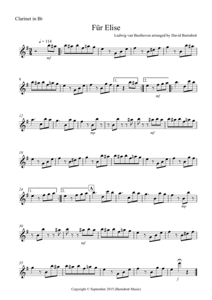Fur Elise for Clarinet and Piano image number null