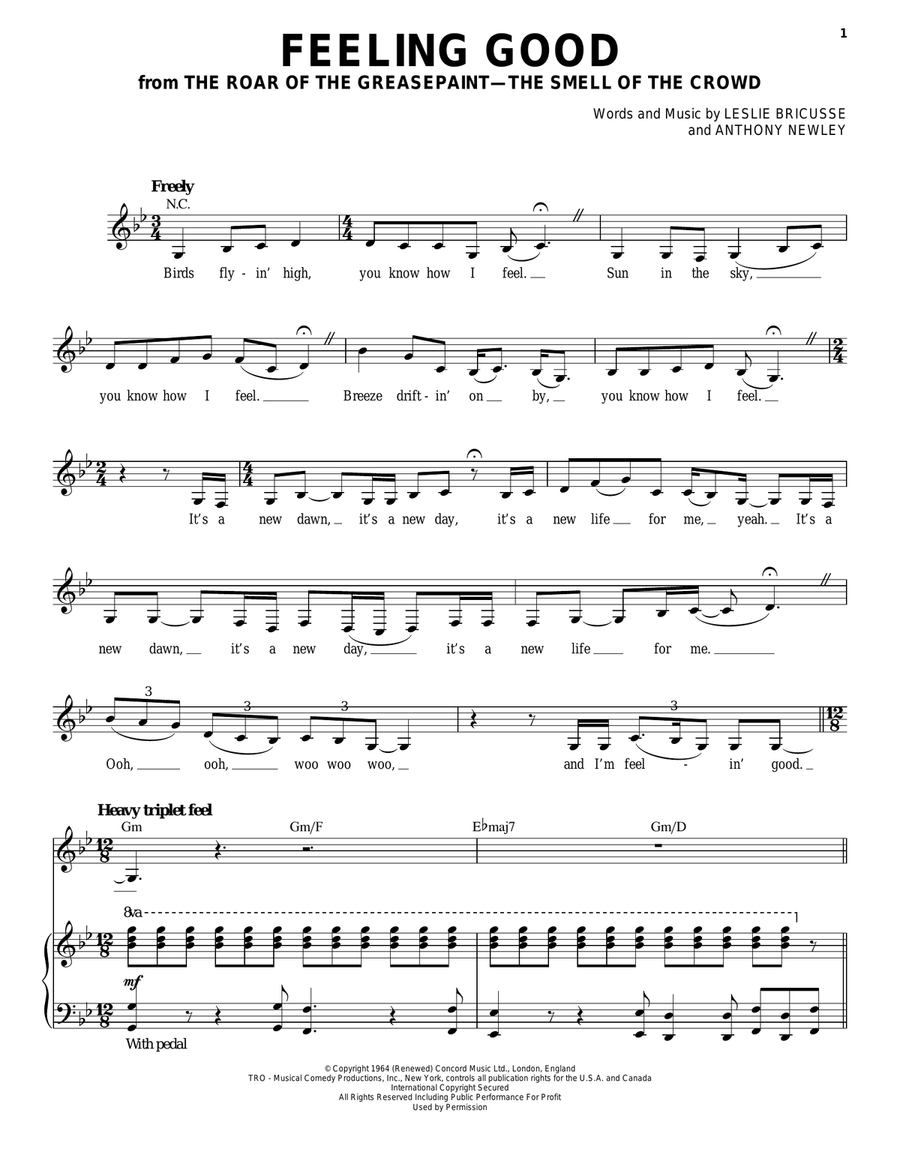 Feeling Good Feeling Good Piano, Vocal scores gallery preview page 1