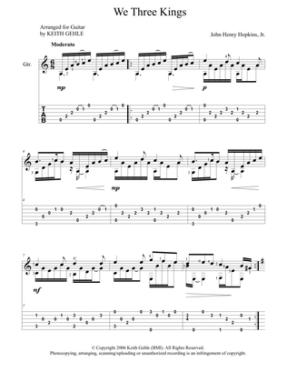 "We Three Kings" for solo classical fingerstyle guitar (+TAB)