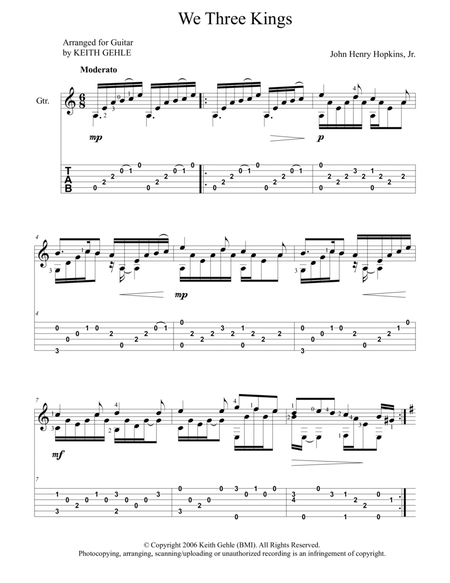 "We Three Kings" for solo classical fingerstyle guitar (+TAB) image number null