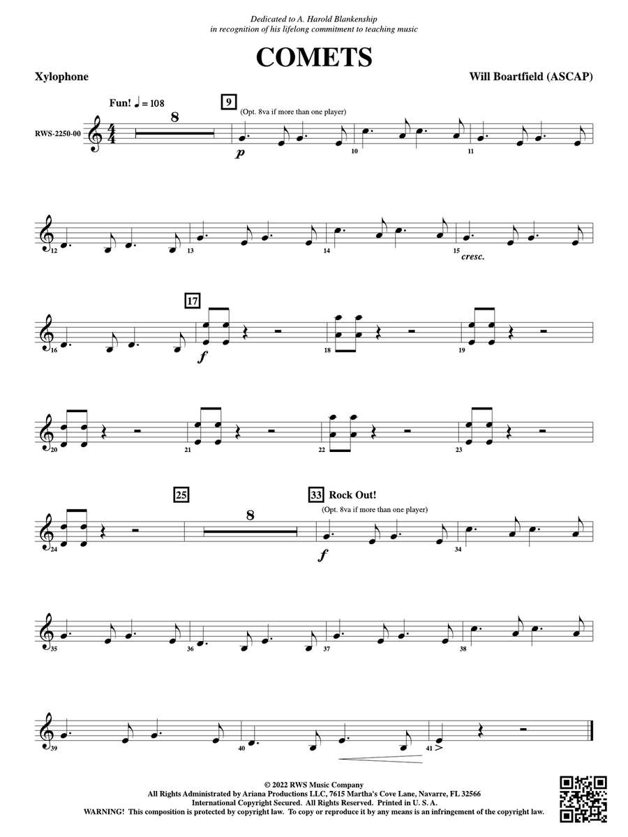 Comets: Xylophone Percussion Ensemble scores gallery preview page 1