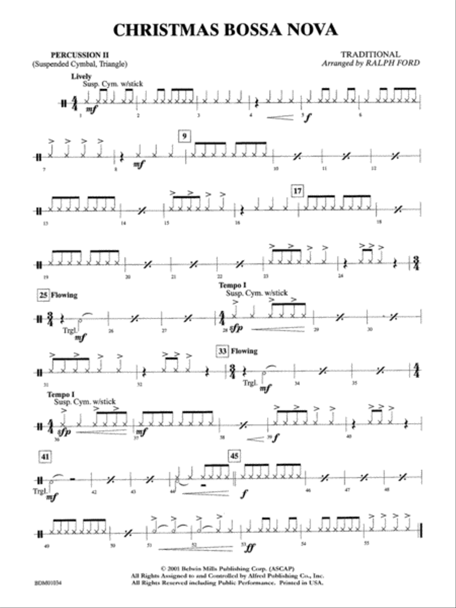 Christmas Bossa Nova: 2nd Percussion Concert Band scores gallery preview page 1