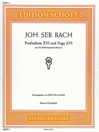 Book cover for Prelude XVI and Fugue XVI G minor, BWV 861