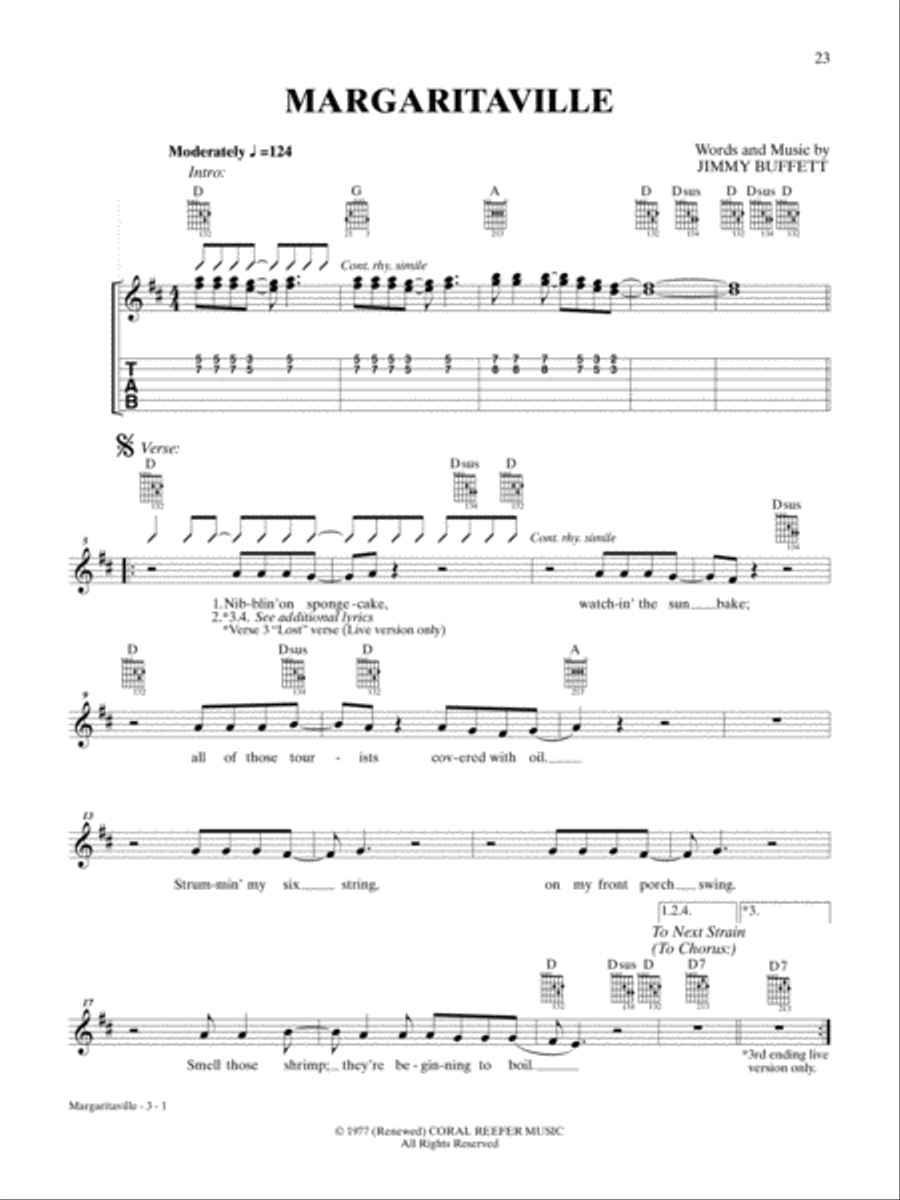 Margaritaville Guitar Tablature scores gallery preview page 1