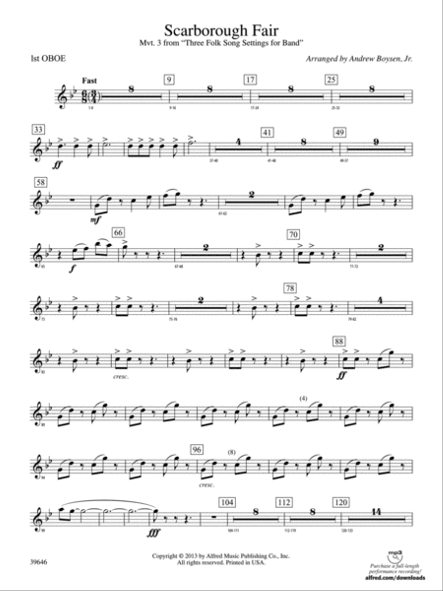 Scarborough Fair: Oboe Concert Band scores gallery preview page 1