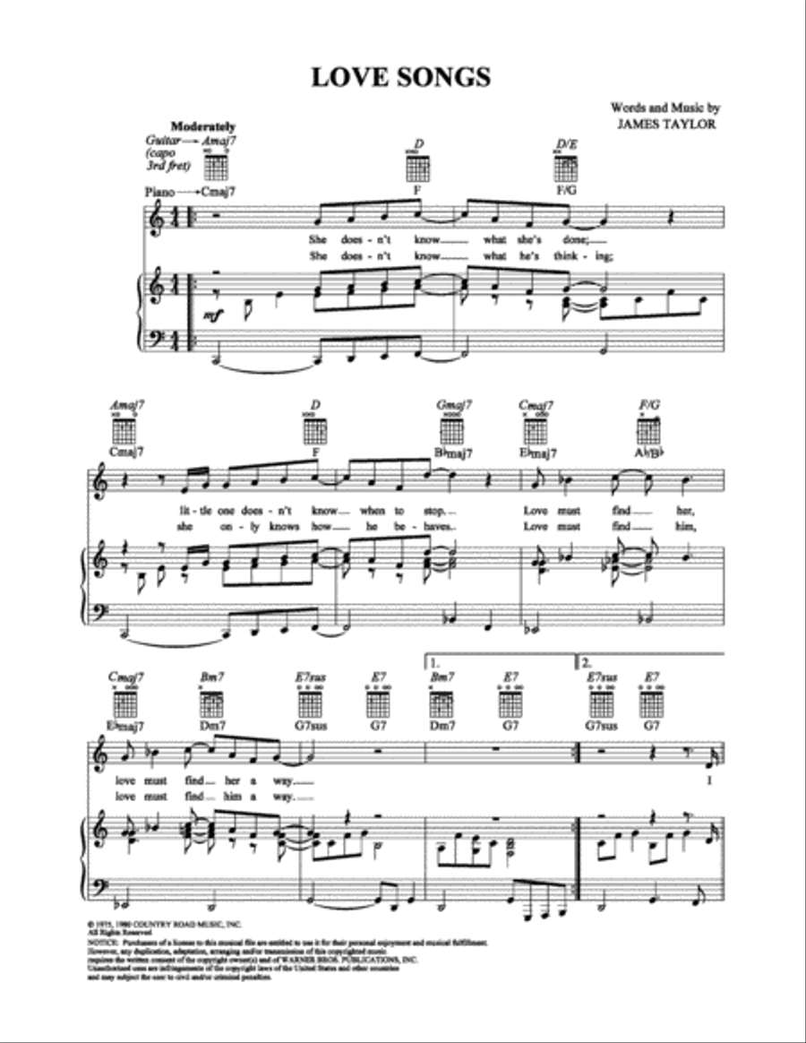 Love Songs Piano, Vocal, Guitar scores gallery preview page 1