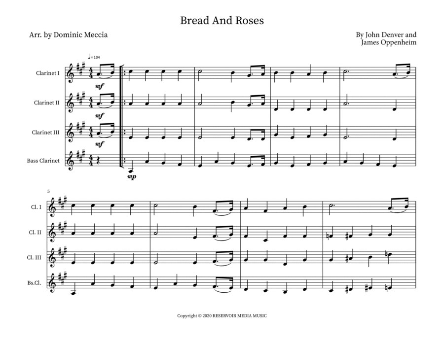 Bread And Roses Woodwind Quartet scores gallery preview page 1