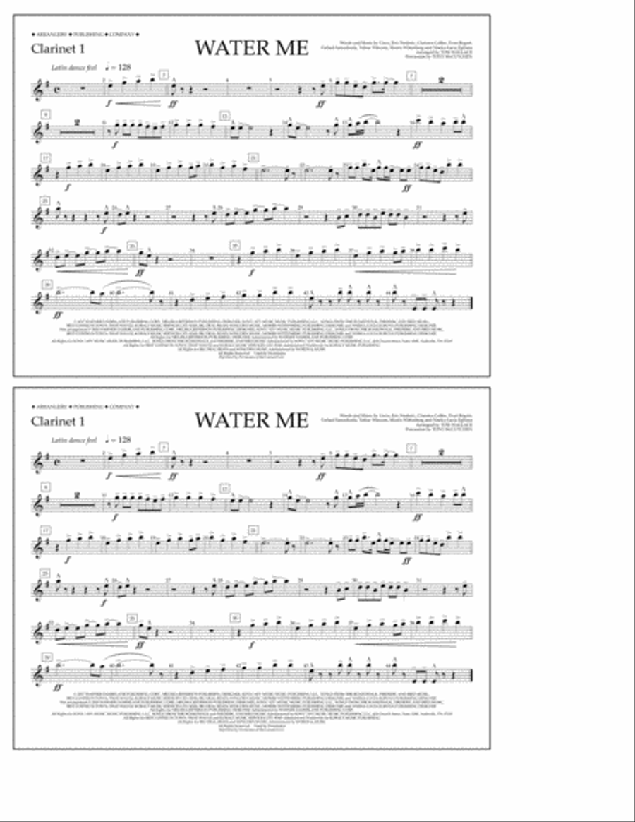 Water Me (arr. Tom Wallace) - Clarinet 1