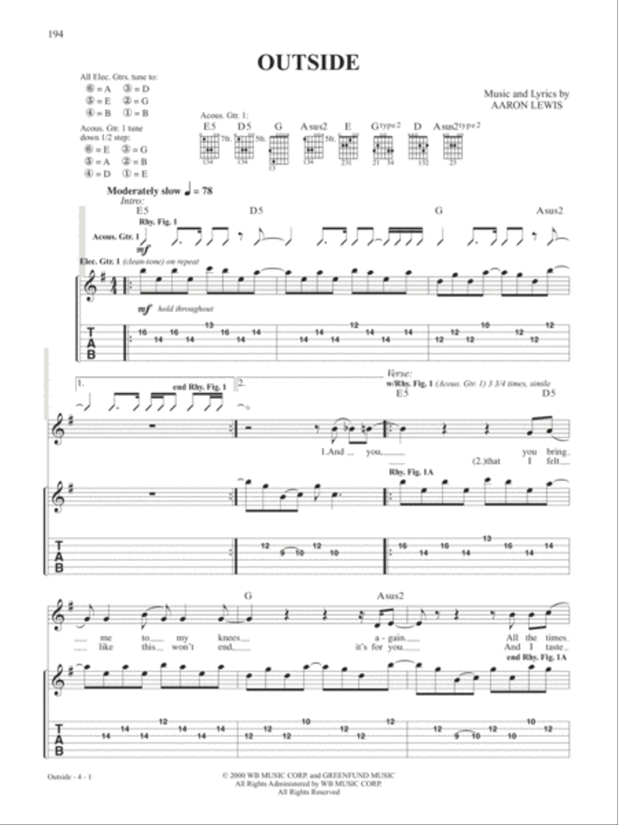 Outside Guitar Tablature scores gallery preview page 1