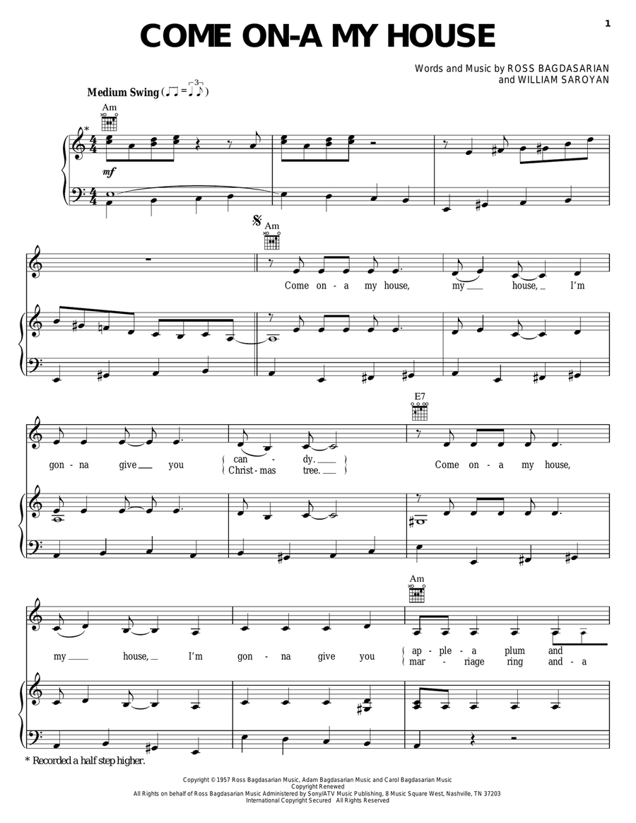Come On-A My House Come On-A My House Piano, Vocal, Guitar scores gallery preview page 1