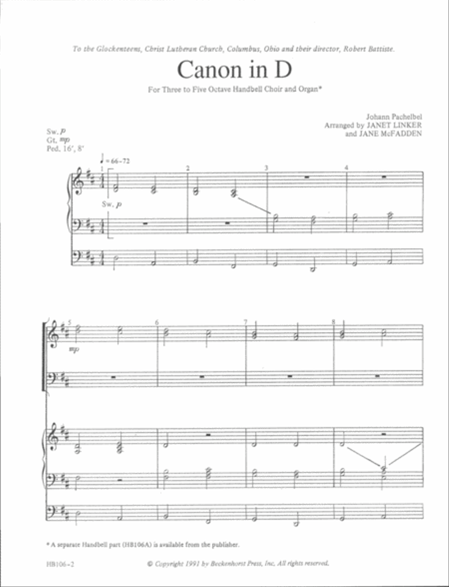 Pachelbel's Canon In D - full score Handbell Choir scores gallery preview page 2