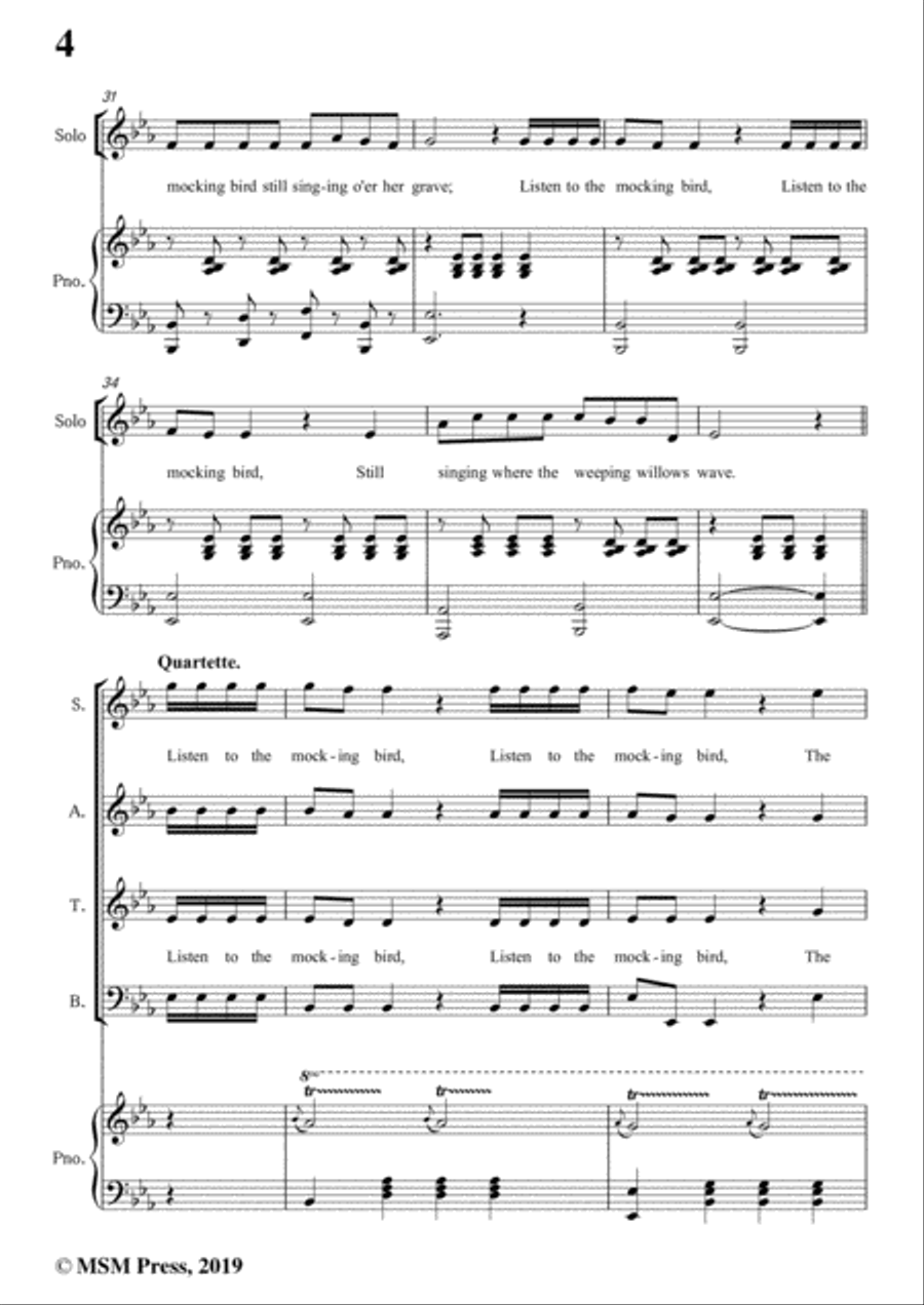 Alice Hawthorne-Listen to the Mocking Bird,in E flat Major,for Voice&Piano Voice scores gallery preview page 6