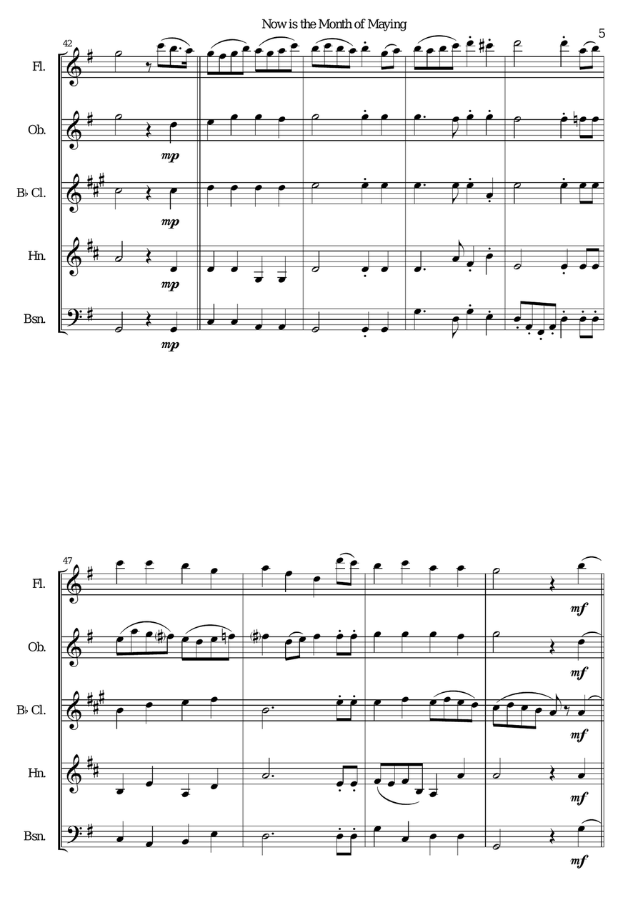 Now is the Month of Maying with variations for wind quintet Woodwind Quintet scores gallery preview page 5