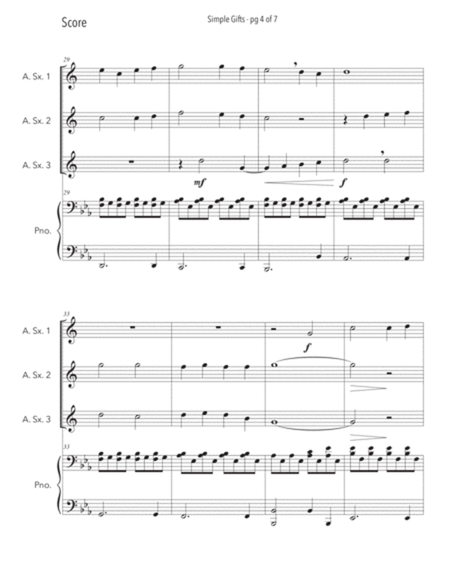 Simple Gifts - Alto Sax Trio with Piano Accompaniment image number null