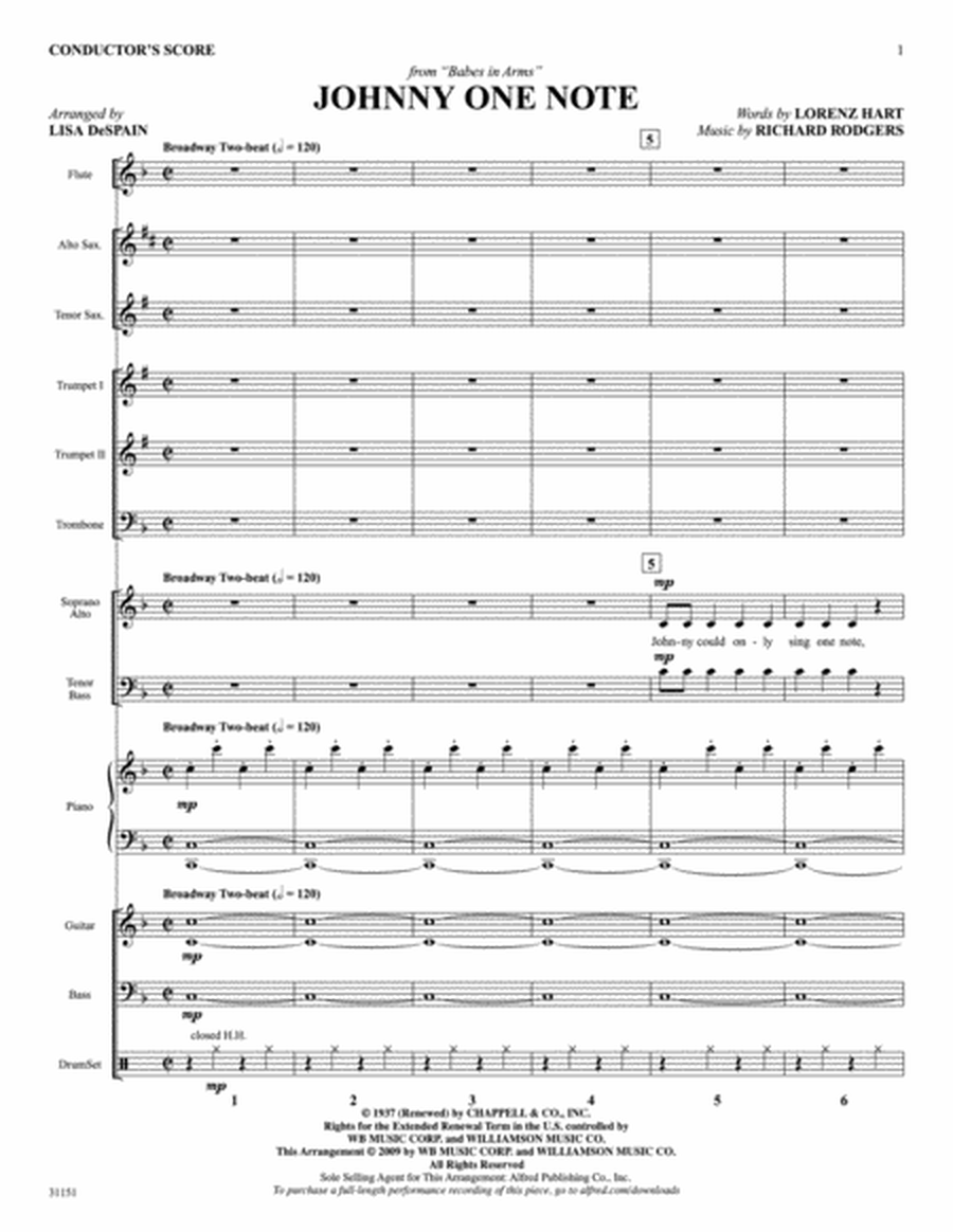 Johnny One Note (from the musical Babes in Arms): Score