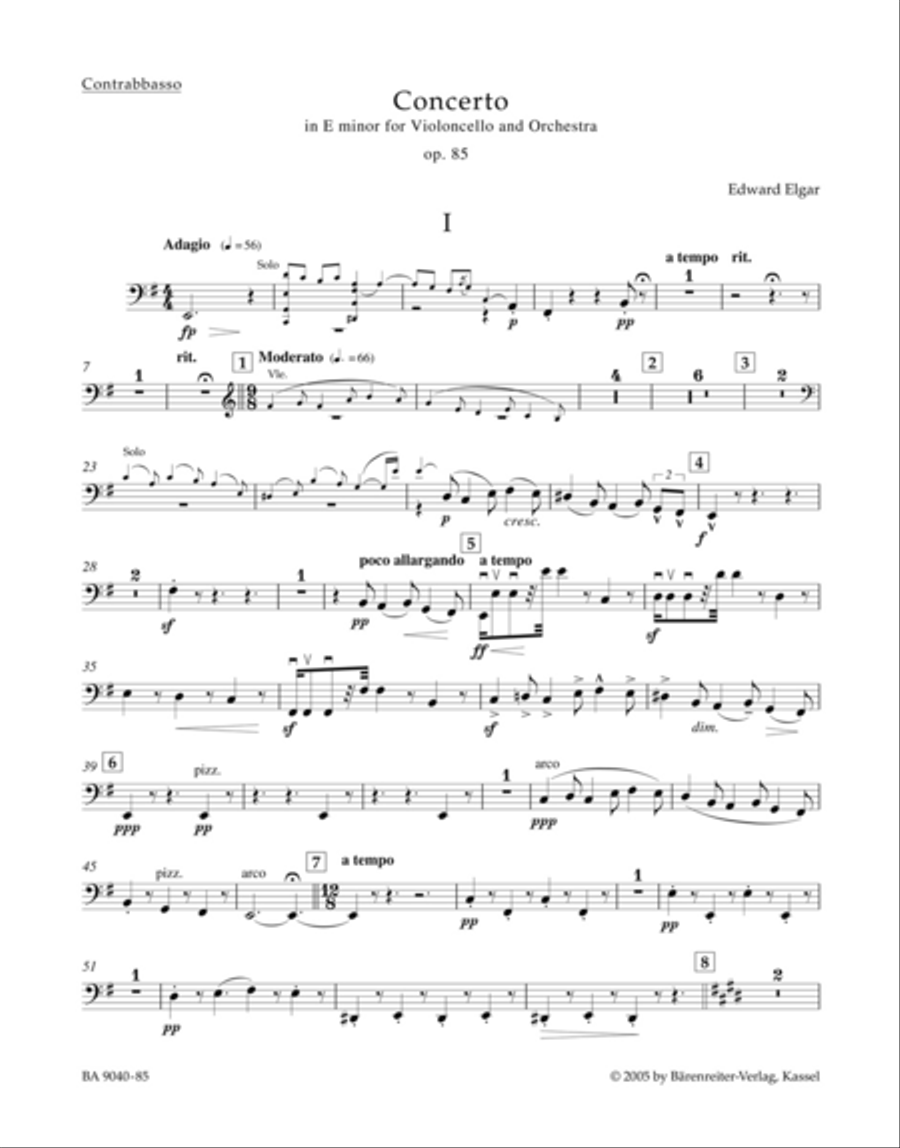 Concerto for Violoncello and Orchestra in E minor, op. 85 Double Bass scores gallery preview page 1