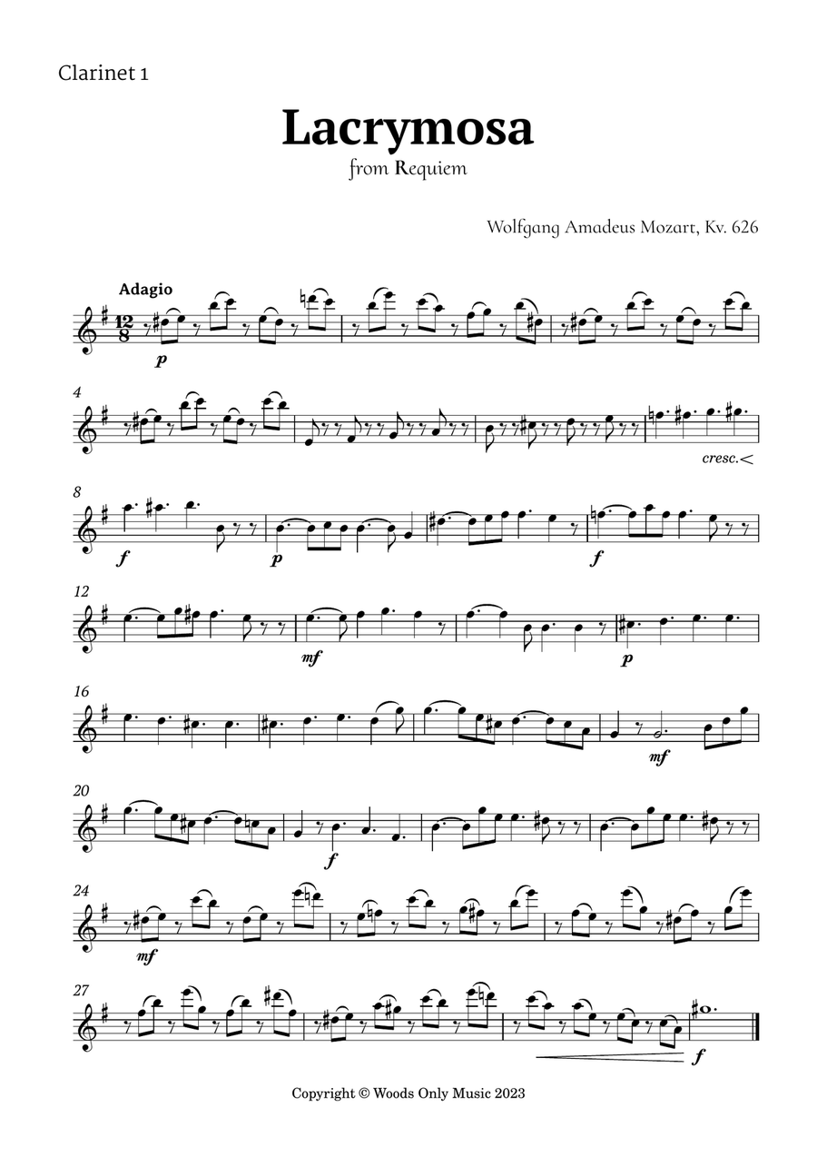 Queen of the Night Aria by Mozart for Clarinet Quintet Clarinet Quintet scores gallery preview page 4