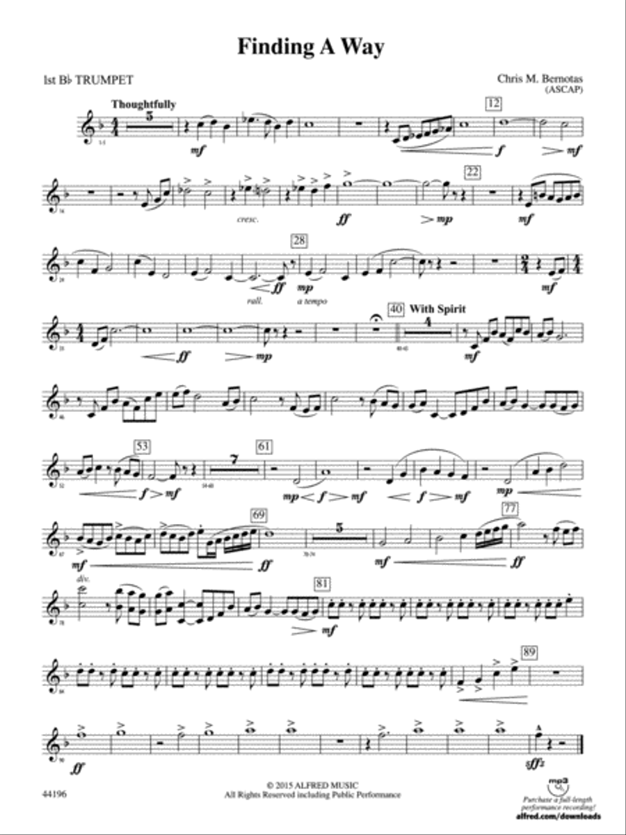 Finding a Way: 1st B-flat Trumpet Concert Band scores gallery preview page 1