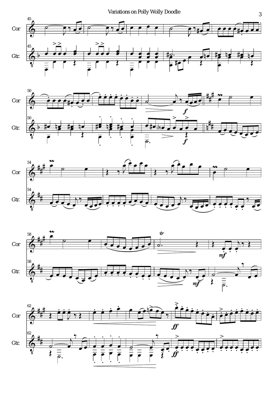 Variations on Polly Wolly Doodle for cor anglais and guitar English Horn scores gallery preview page 3