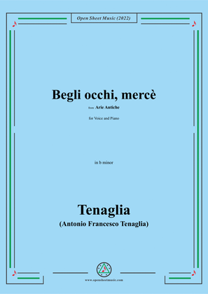 Book cover for Tenaglia-Begli occhi,mercè,from Arie Antiche(Anthology of Italian Song),in b minor,for Voice and Pia